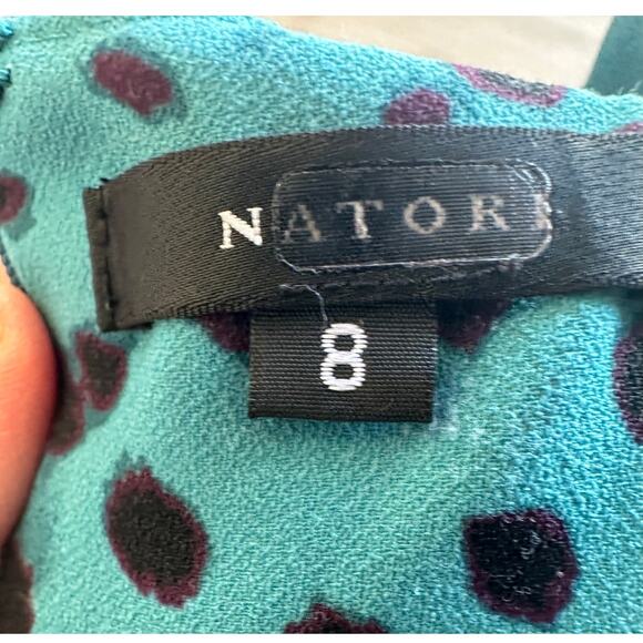 Natori Leopard Fit Flare Midi Dress Teal MEDIUM Career Modest Animal Print $398 - Picture 9 of 11